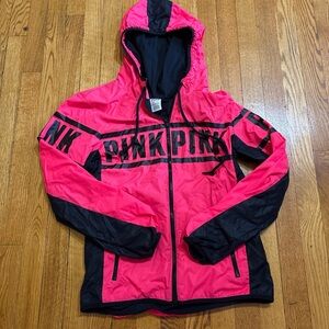 PINK Victoria's Secret Hot Pink and Black Hooded Rain Jacket